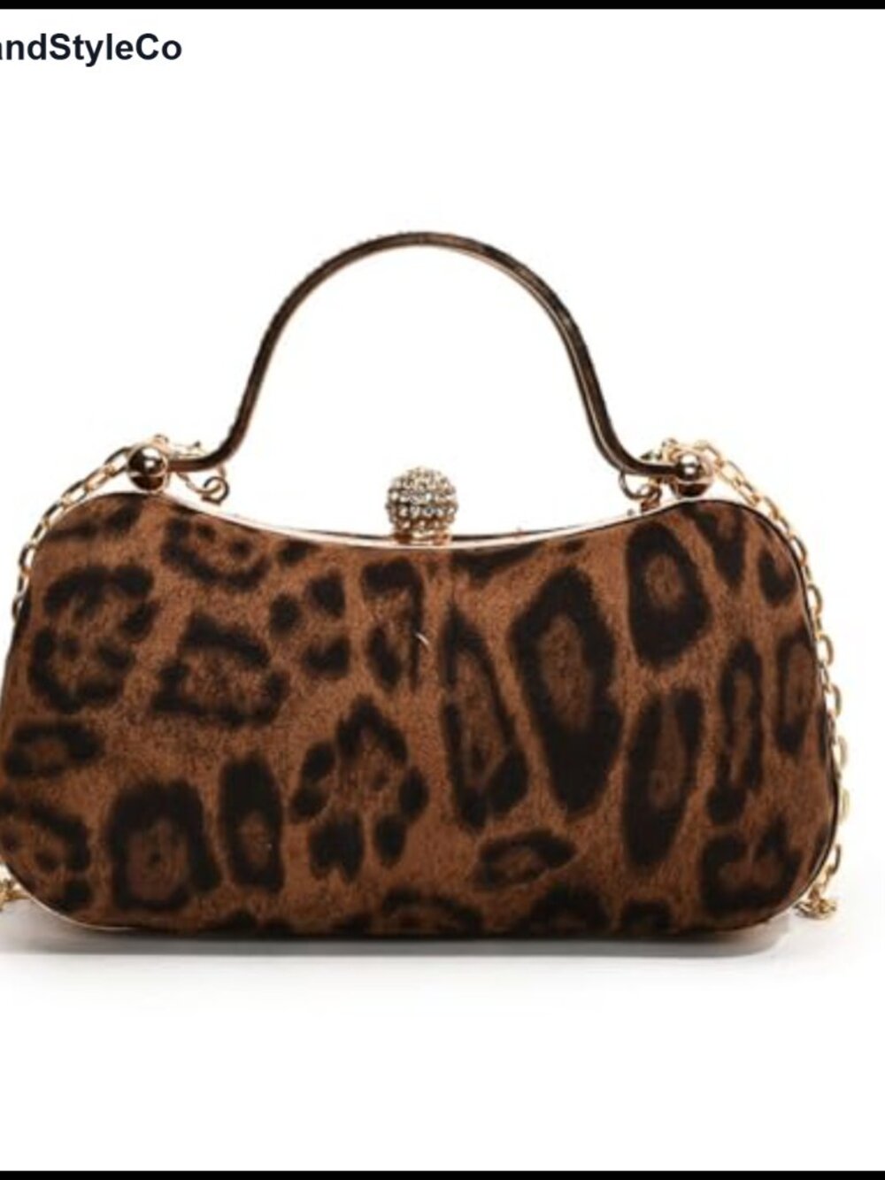 Faux Suede Leopard Print Evening Clutch with Chain and Push Lock